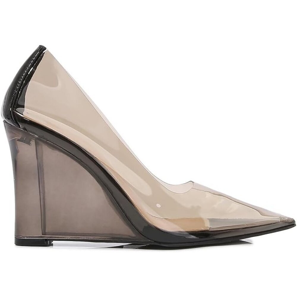Clare Women's Black Glass Slipper Pointed Toe Heels Elegant Chic